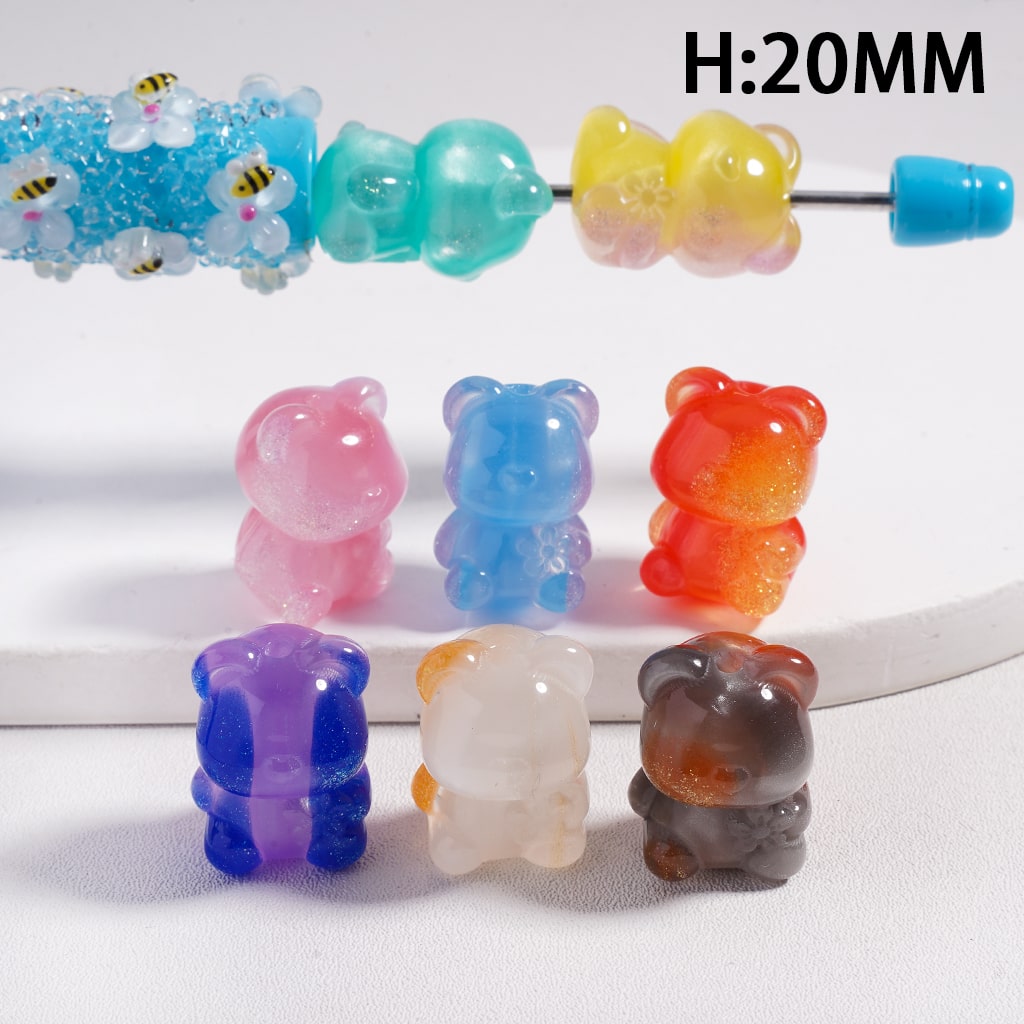 Glitter Cute Mini Bears Double Color Cat Eye Style Acrylic Beads Random Mix Height 20 MM