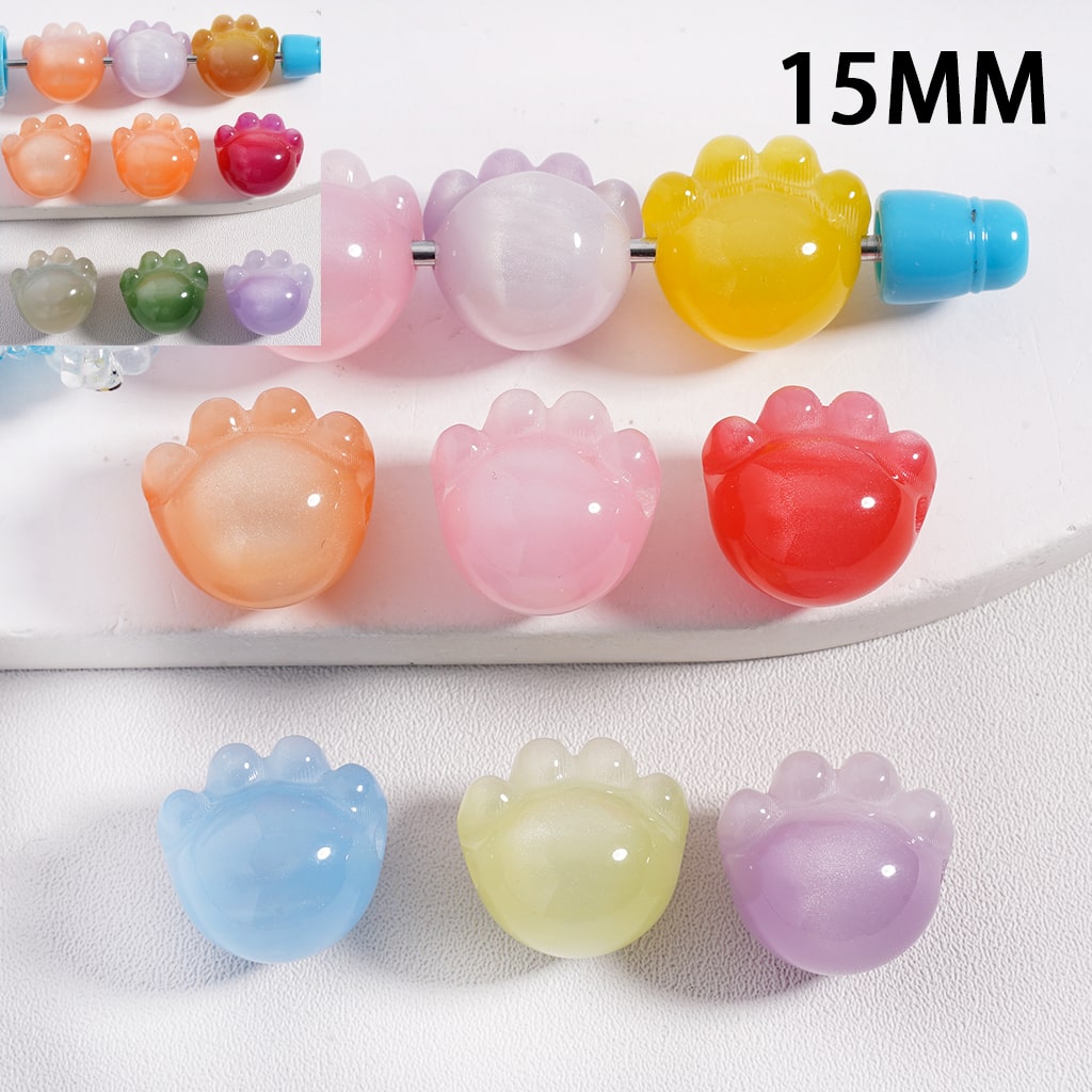Cat Eye Style Multi Color Paws Color Changing Acrylic Beads 15MM, Random Mix (The Hole is Horizontal, not Vertical)