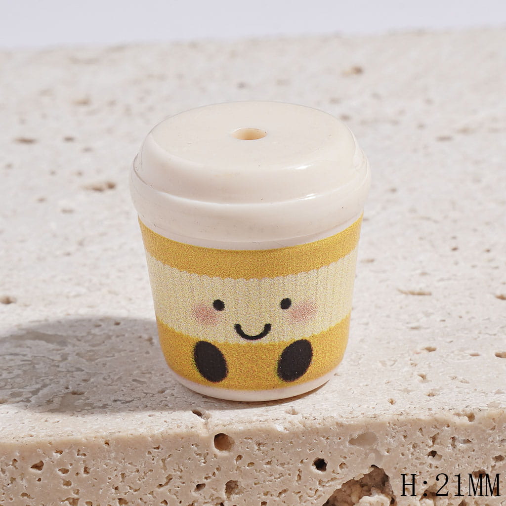 Cheerful Smiling Coffee Cup with Striped Sleeve Pattern Acrylic Beads, 21MM, Multi-Color, Random Mix