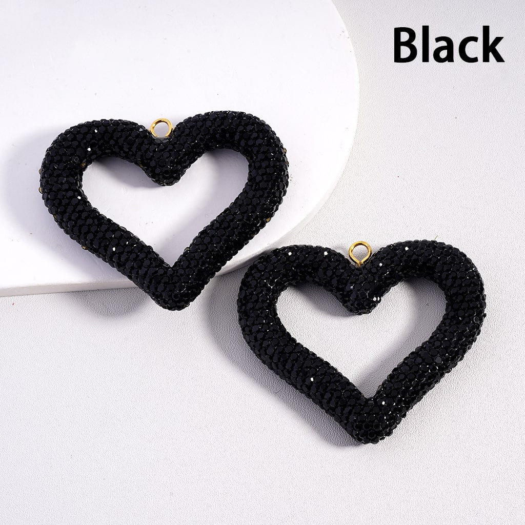 Glitter Rhinestone Heart Shape Clay Beads Pendant Charms, Jewelry Accessories Random Mix,  56*67MM