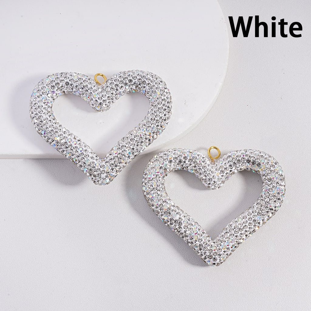 Glitter Rhinestone Heart Shape Clay Beads Pendant Charms, Jewelry Accessories Random Mix,  56*67MM