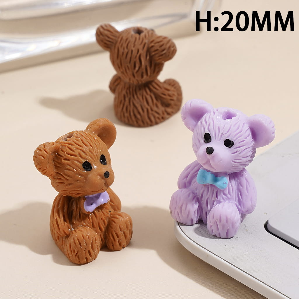 Bear with Bowtie on Chest Acrylic Beads, Height 20MM, Multi-Color, Random Mix