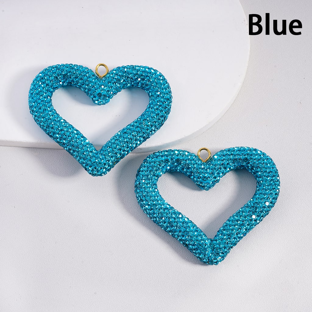 Glitter Rhinestone Heart Shape Clay Beads Pendant Charms, Jewelry Accessories Random Mix,  56*67MM