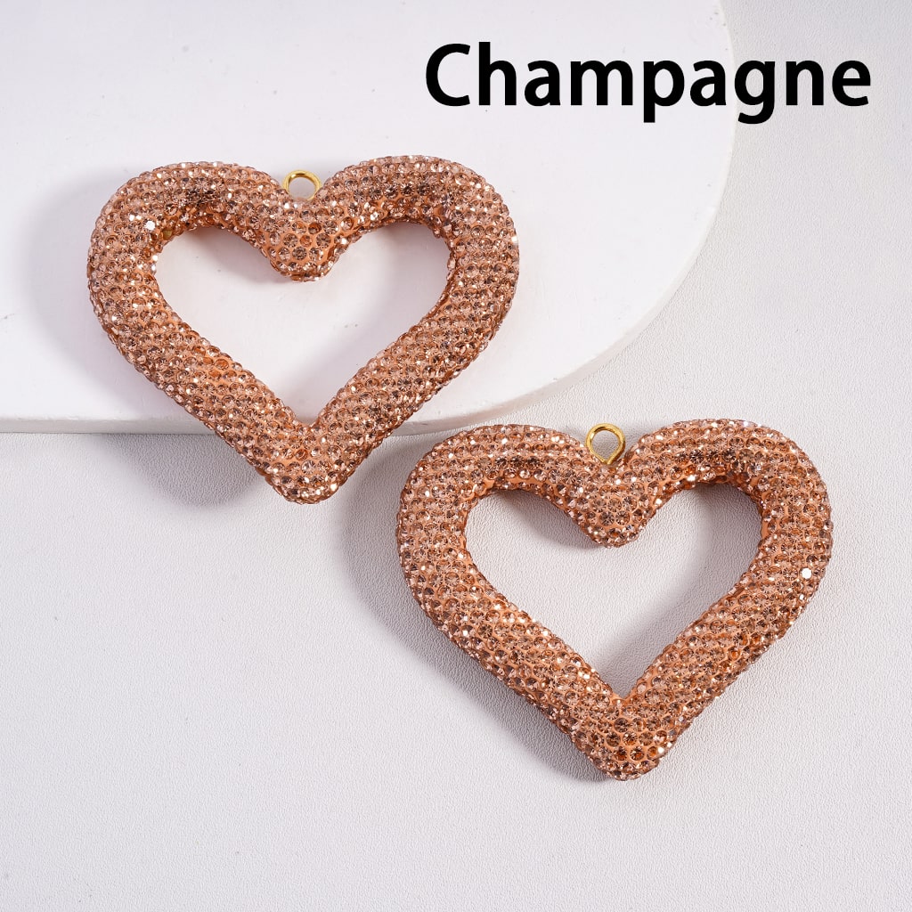 Glitter Rhinestone Heart Shape Clay Beads Pendant Charms, Jewelry Accessories Random Mix,  56*67MM