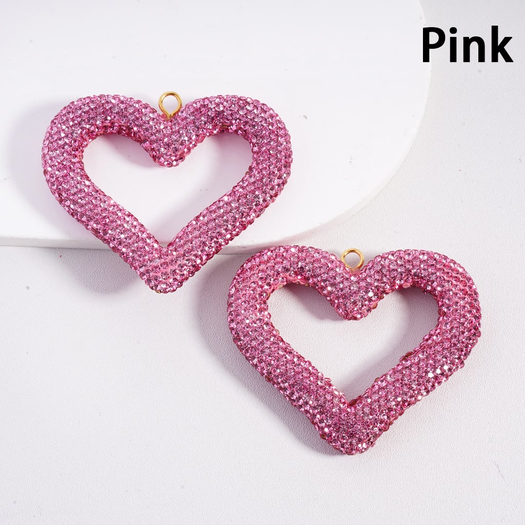 Glitter Rhinestone Heart Shape Clay Beads Pendant Charms, Jewelry Accessories Random Mix,  56*67MM