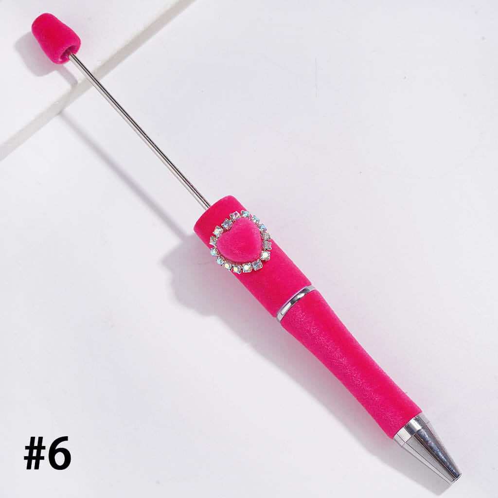 Cute Fluffy Flocked Heart Designs with AB Rhinestone Chains Fully Covered Handcrafted Beadable Pens, Multi-Color