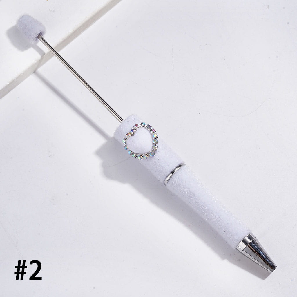 Cute Fluffy Flocked Heart Designs with AB Rhinestone Chains Fully Covered Handcrafted Beadable Pens, Multi-Color