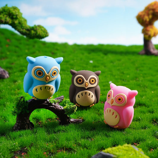 3D Night Glow Owl Charm Silicone Focal Bead Random Mix