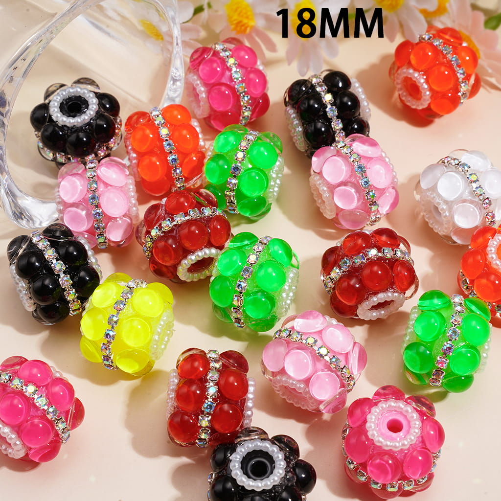 Elegant Hand-Made Neon Colors Accented with AB Rhinestone & White Pearl Chains Acrylic Beads, Random Mix