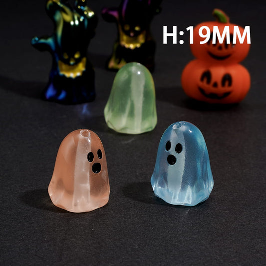 Spooky Mini Ghost Character Series Halloween Theme Acrylic Beads, Height 19MM, Multi-Color Random Mix
