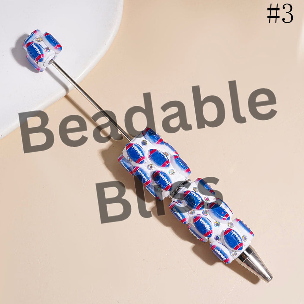 Beadable Clay Pens with Various Colors American Football and AB Rhinestones