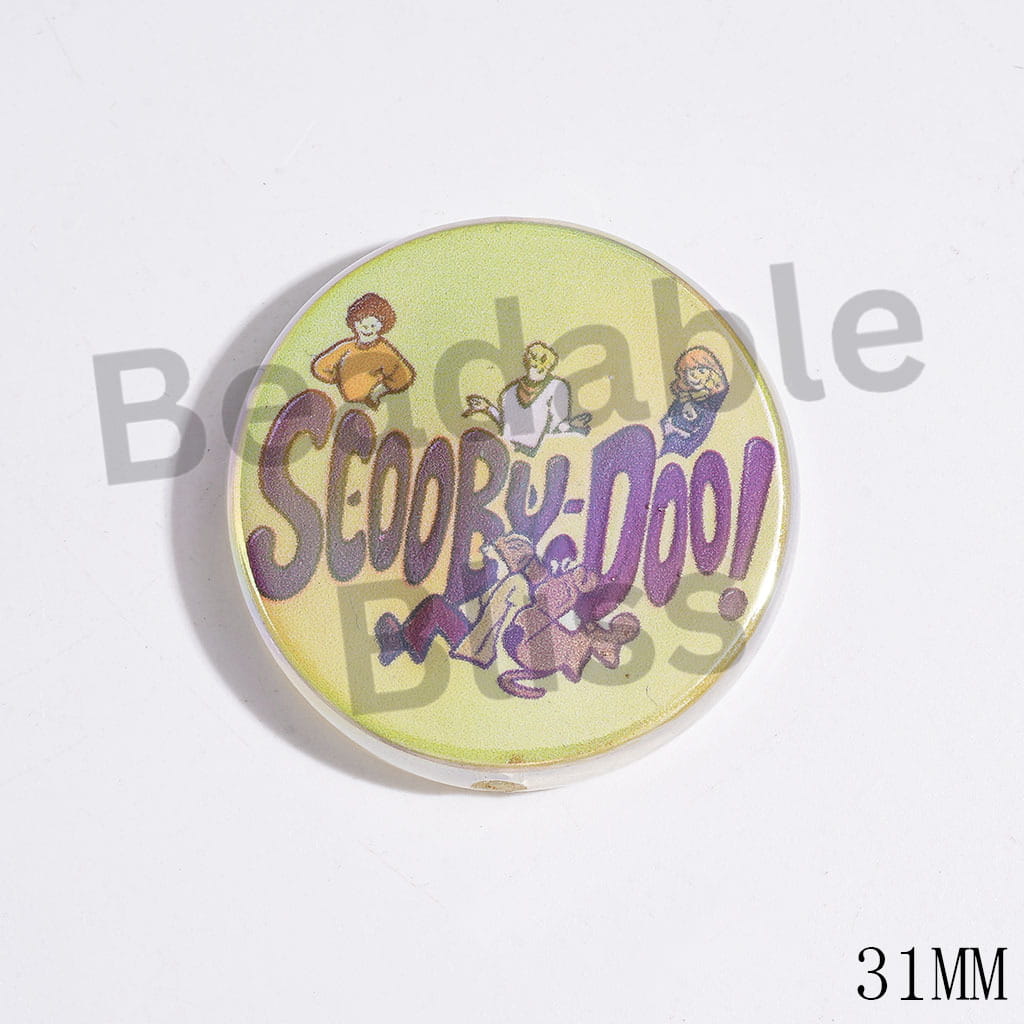 UV-Finish Playful Silly Dog Character Series Flat Round Acrylic Beads, 31MM, Random Mix