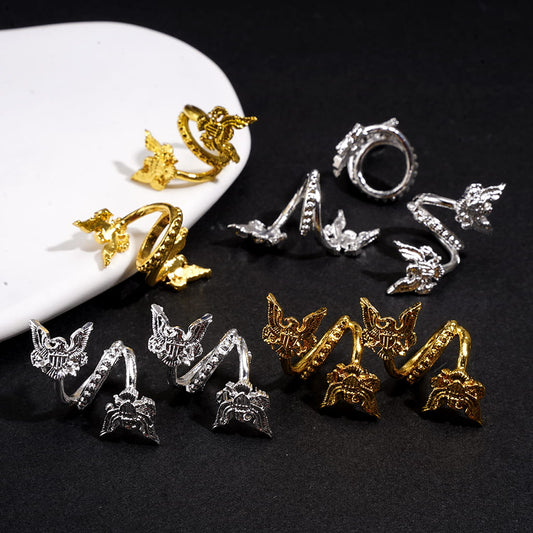 American Bald Eagle Design Trendy Twisted Spiral Patriotic Theme Alloy Beads, Gold & Silver Large Hole Jewelry Accessories