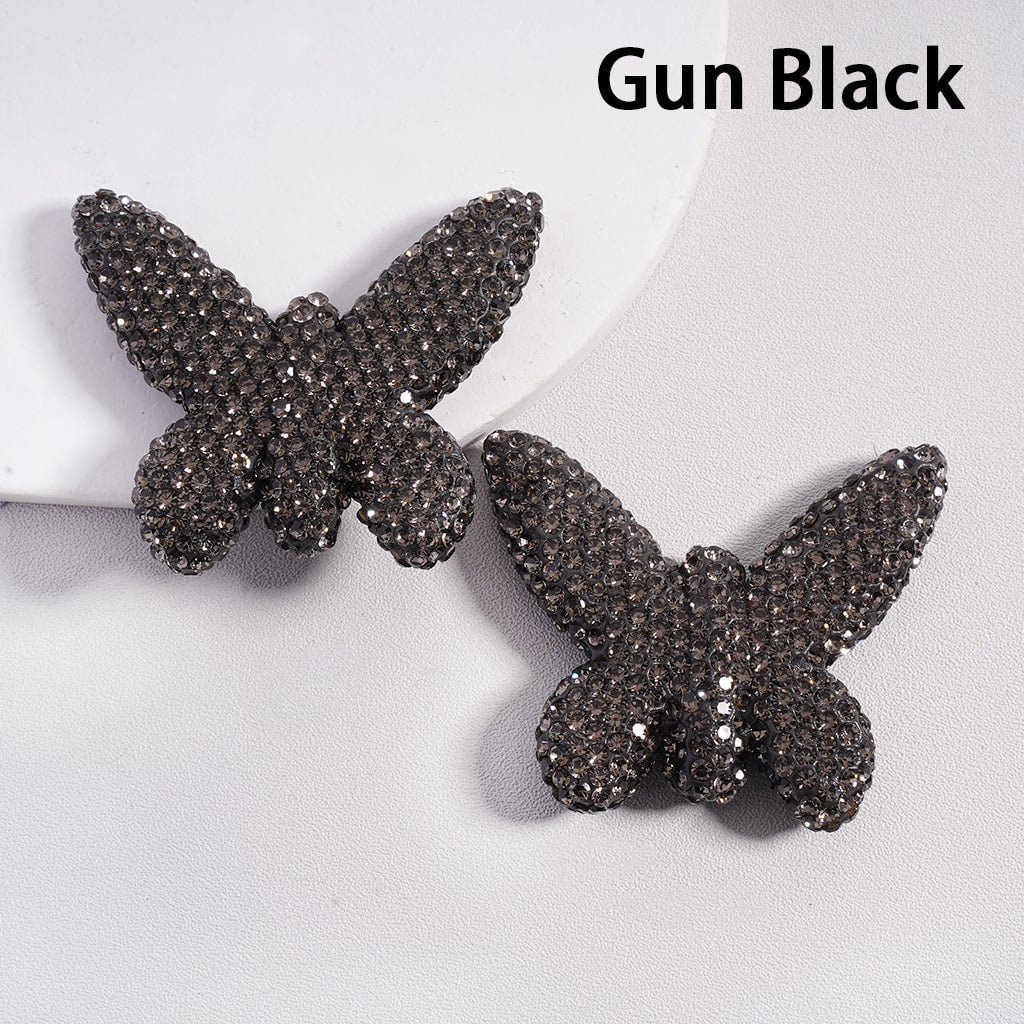 Colorful Butterfly Shape Clay Beads Covered with Rhinestones, Random Mix, 42*49 MM