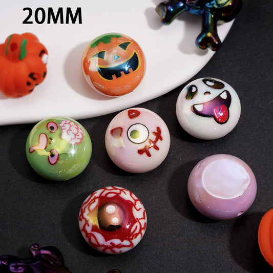 Spooky Eye, Ghost Face, Brain & Pumpkin Halloween Theme Acrylic Beads 20MM, Random Mix