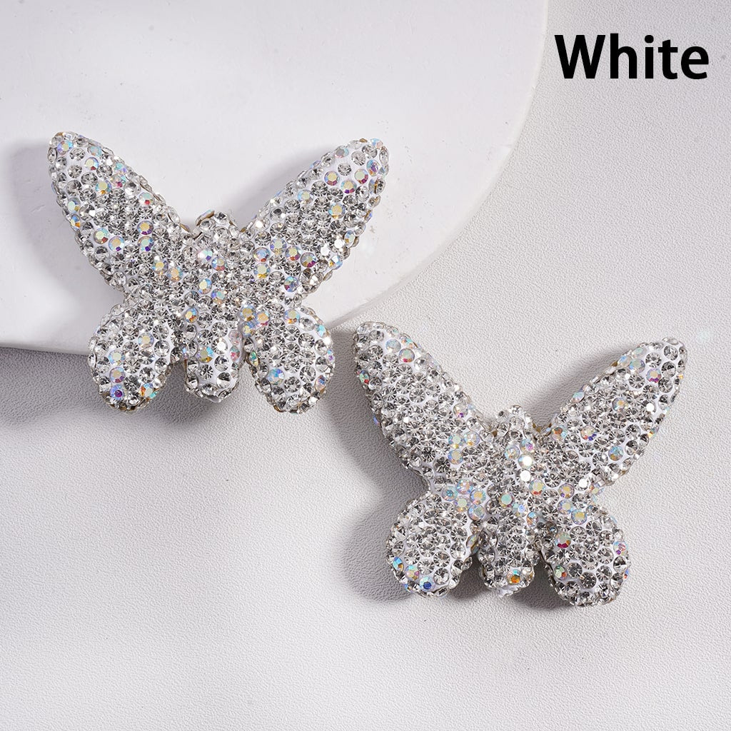 Colorful Butterfly Shape Clay Beads Covered with Rhinestones, Random Mix, 42*49 MM