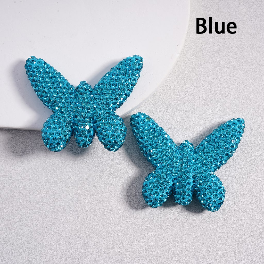 Colorful Butterfly Shape Clay Beads Covered with Rhinestones, Random Mix, 42*49 MM