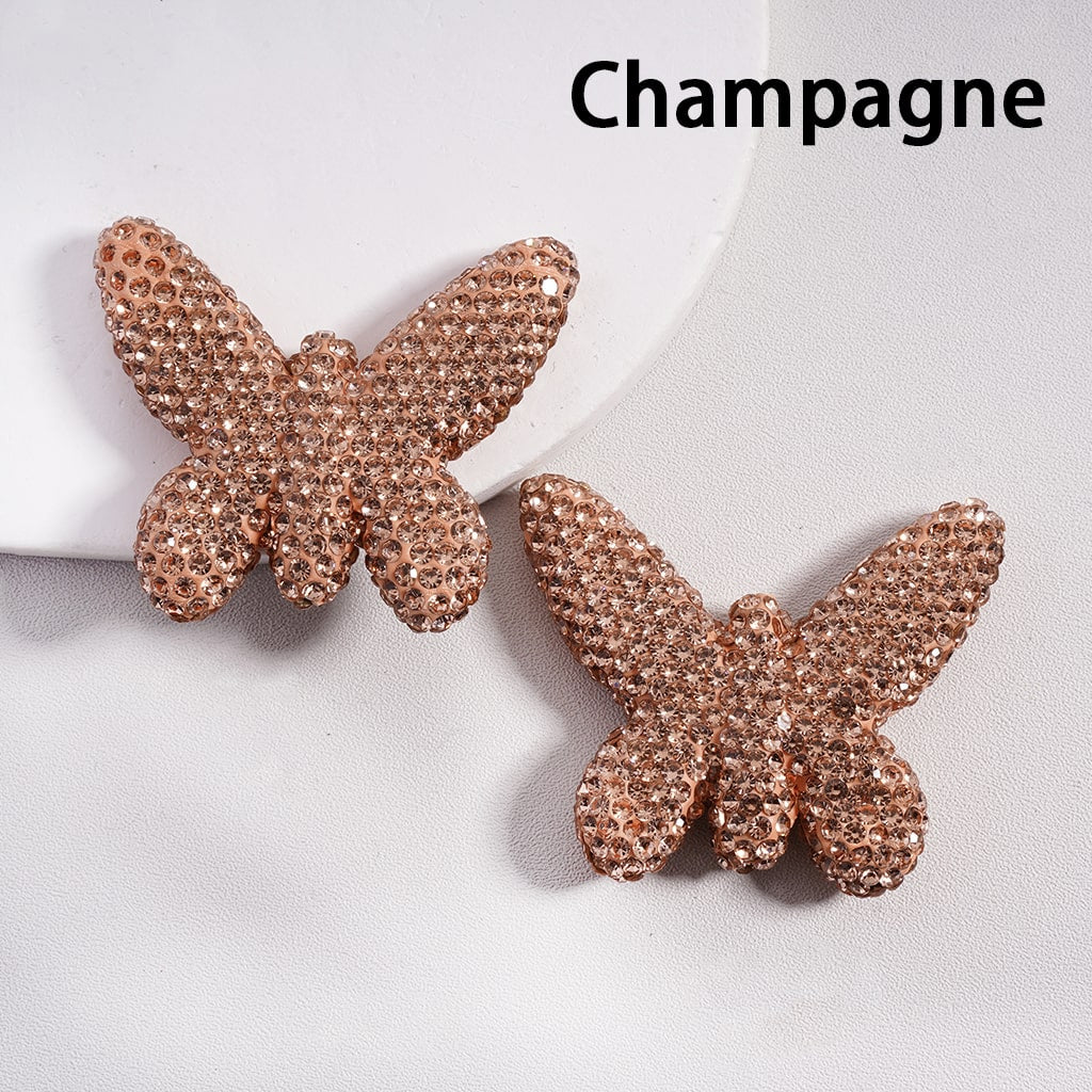 Colorful Butterfly Shape Clay Beads Covered with Rhinestones, Random Mix, 42*49 MM