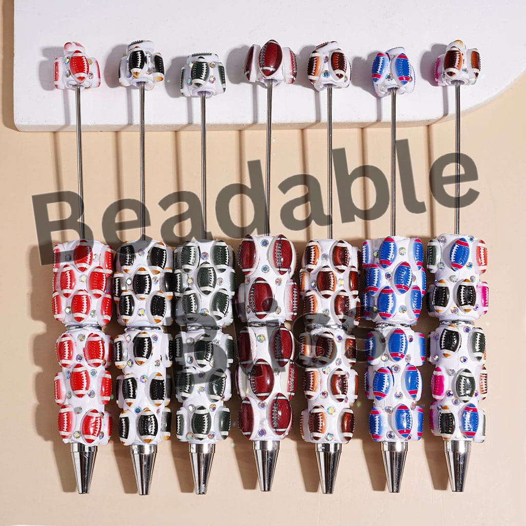 Beadable Clay Pens with Various Colors American Football and AB Rhinestones