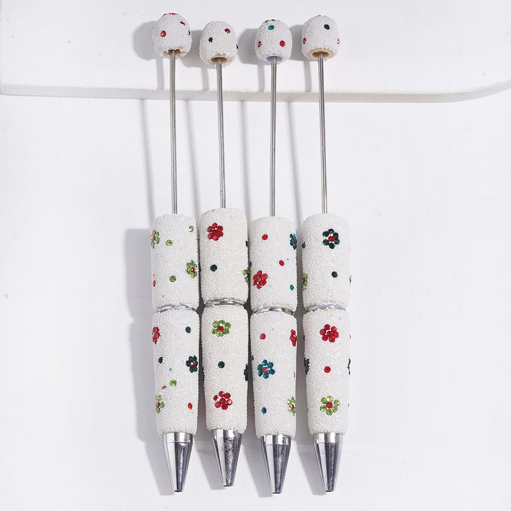 Vibrant Flower Designs with Mini Rhinestones Covering the Entire Beadable Clay Pen
