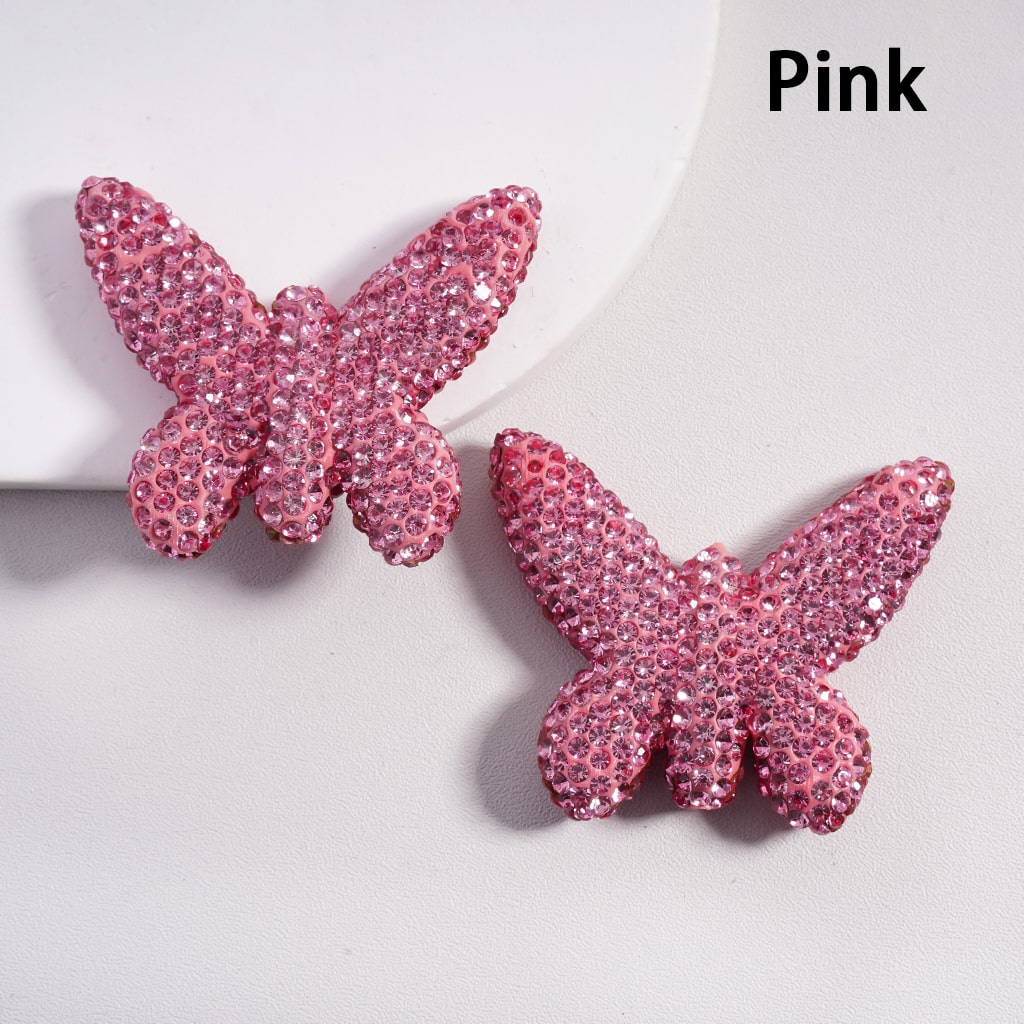 Colorful Butterfly Shape Clay Beads Covered with Rhinestones, Random Mix, 42*49 MM