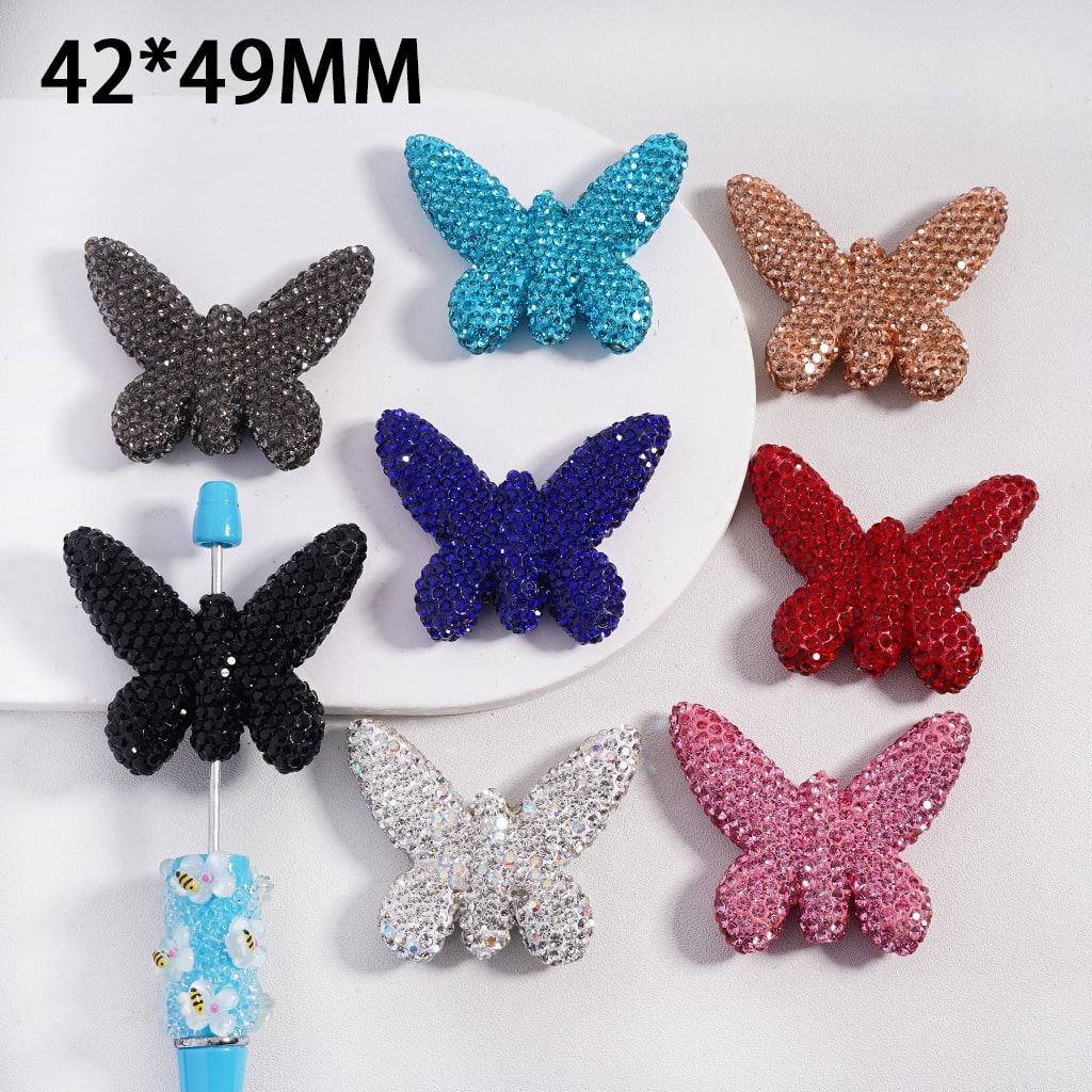 Colorful Butterfly Shape Clay Beads Covered with Rhinestones, Random Mix, 42*49 MM