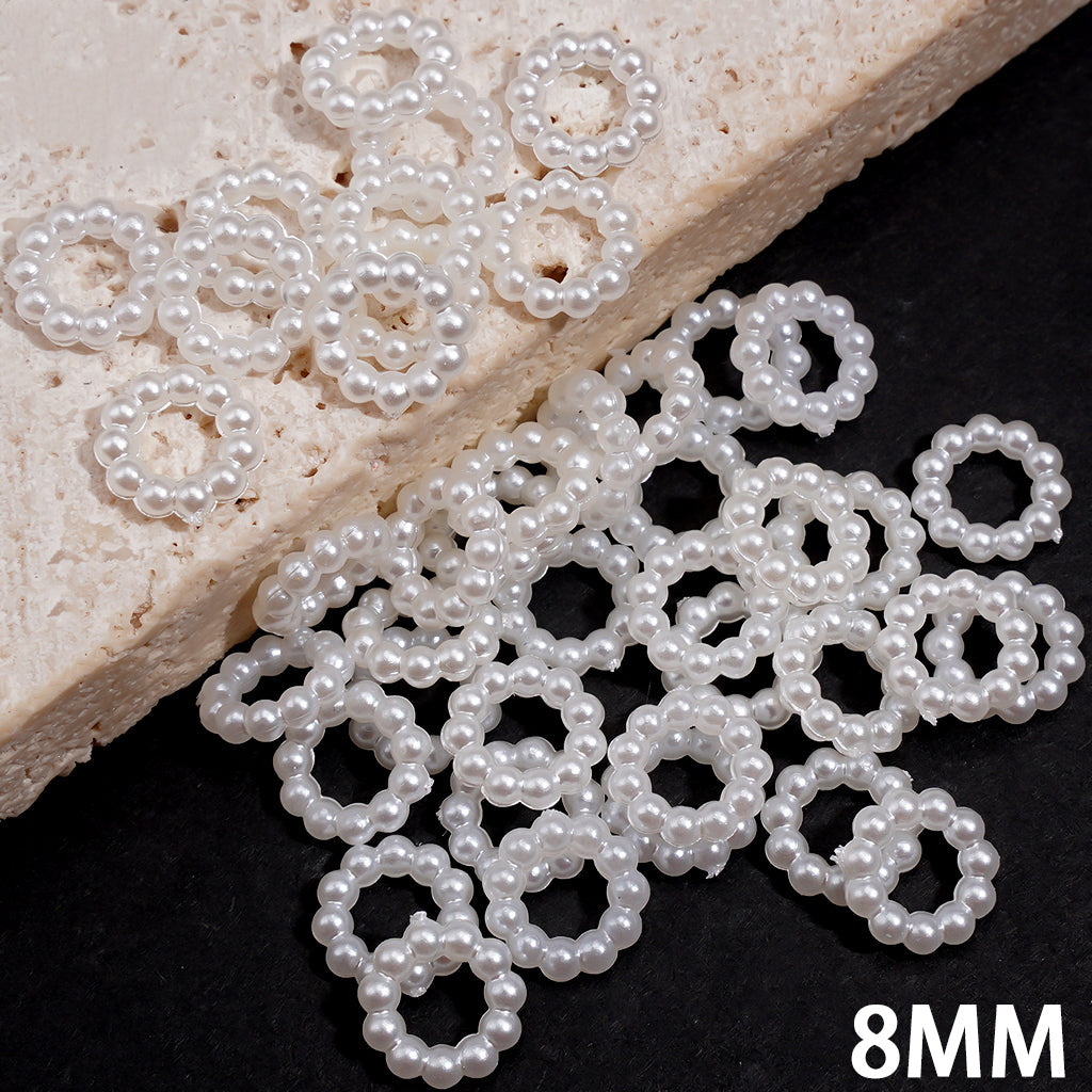 Glossy Mini Round White Interlinked Faux Pearl Ring Spacer Beads, Jewelry Accessories, 8MM