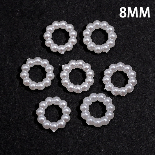 Glossy Mini Round White Interlinked Faux Pearl Ring Spacer Beads, Jewelry Accessories, 8MM