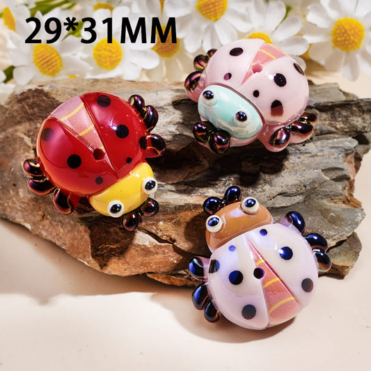 UV Coated Shiny Cute Ladybug Series Multi-Color Acrylic Beads, 29*31MM, Random Mix