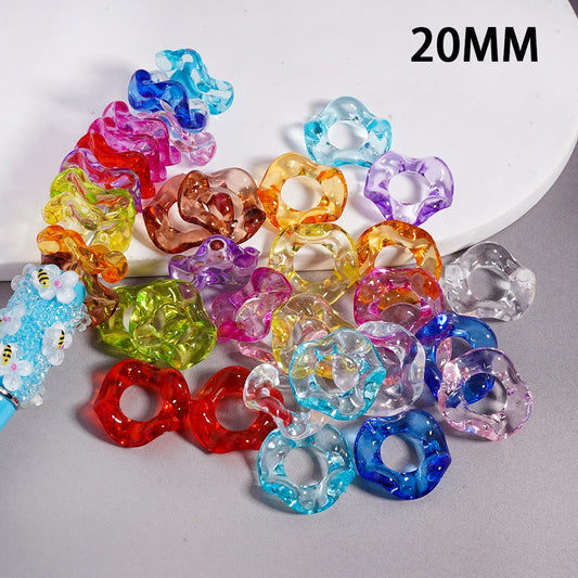 Wavy Shape Translucent Color Big Hole Acrylic Spacer Beads 20MM, Random Mix