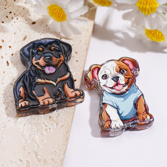Cute Pet Dog Character Series Animal Theme Clear Acrylic Beads, Random Mix