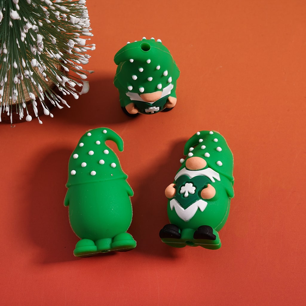 3D Gnome Saint Patrick’s Day Lucky Clover Series Silicone Focal Beads