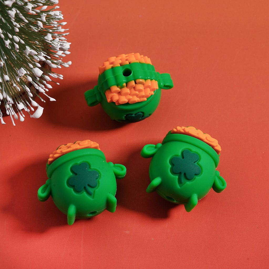3D Gnome Saint Patrick’s Day Lucky Clover Series Silicone Focal Beads