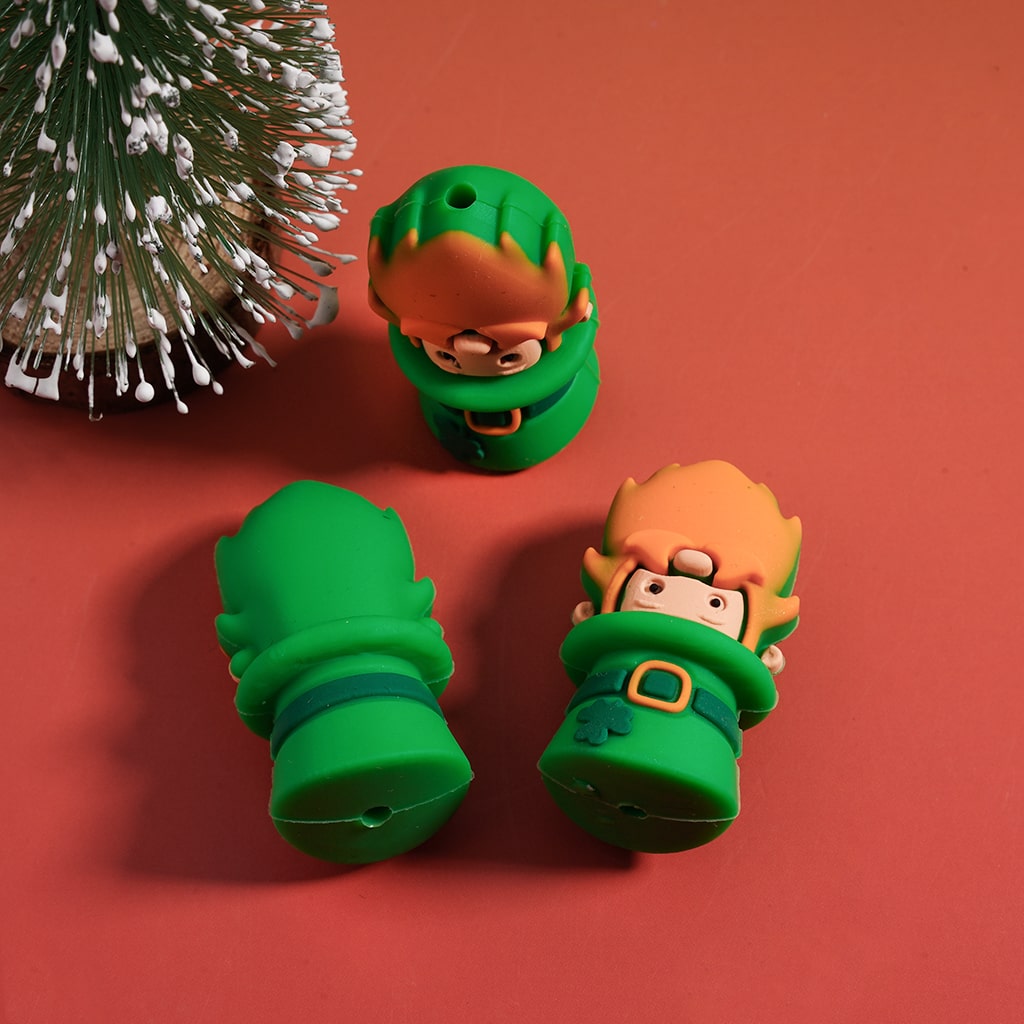 3D Gnome Saint Patrick’s Day Lucky Clover Series Silicone Focal Beads