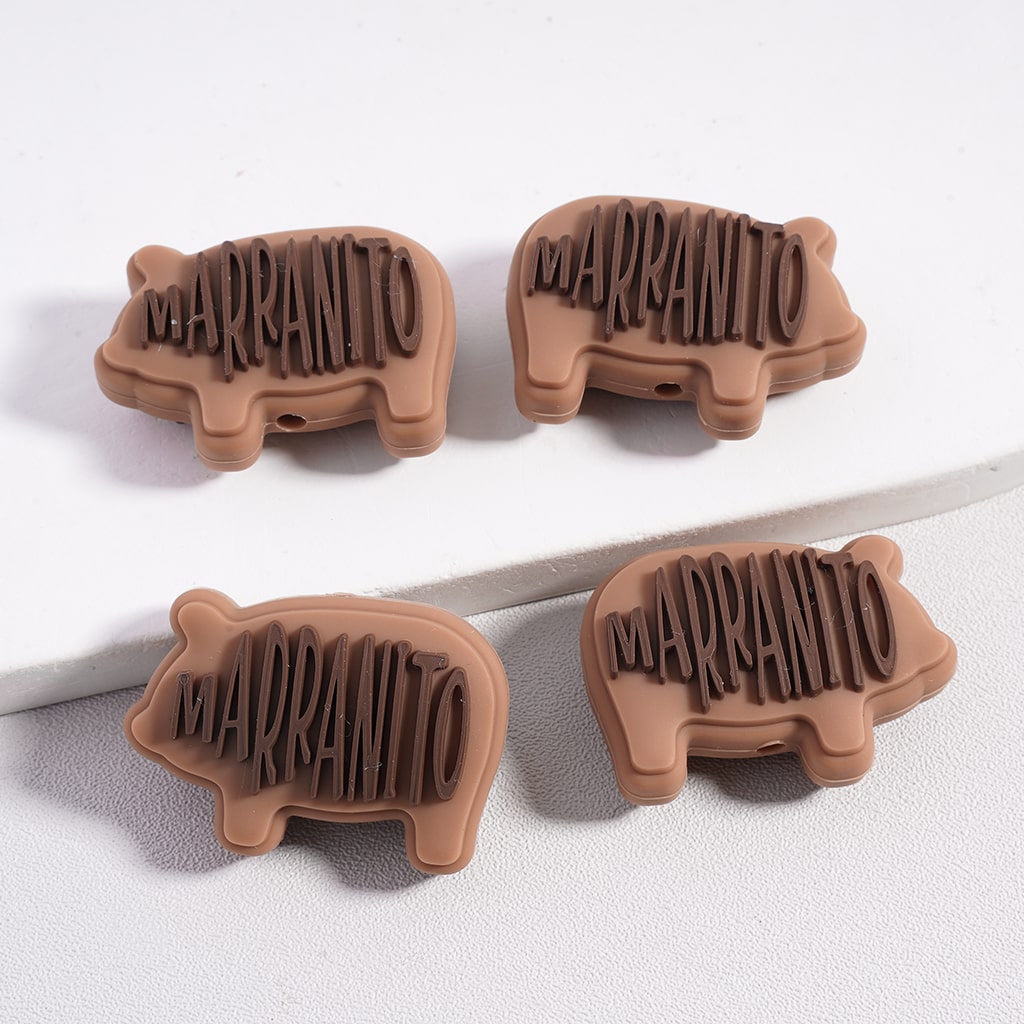 3D Cute Brown Marranito Text on Pig Silicone Focal Beads