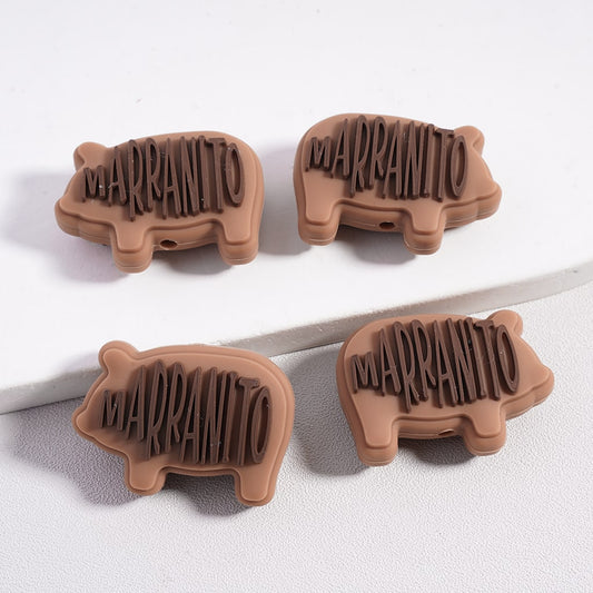 3D Cute Brown Marranito Text on Pig Silicone Focal Beads