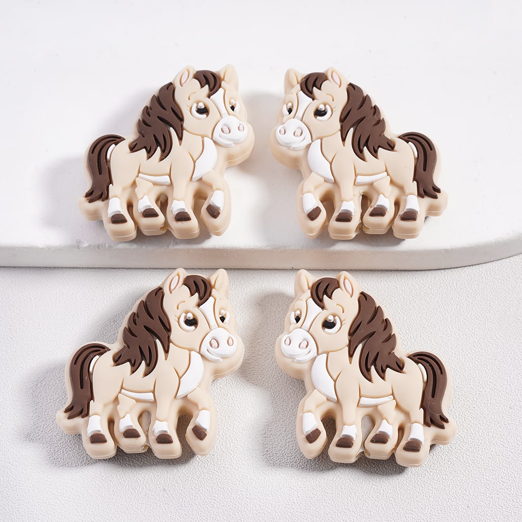 3D Horse Series Brown Mane & Tail, Various Colors Pony, Silicone Focal Beads Random Mix