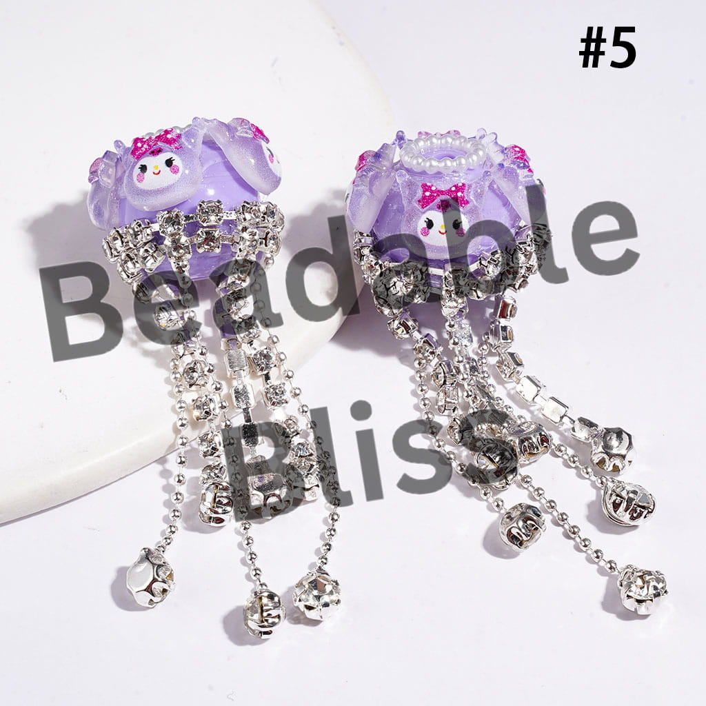 Handcrafted Acrylic Beads with Various Adorable Character Decorations, Clear Rhinestone Tassel Chains & White Pearl Loop