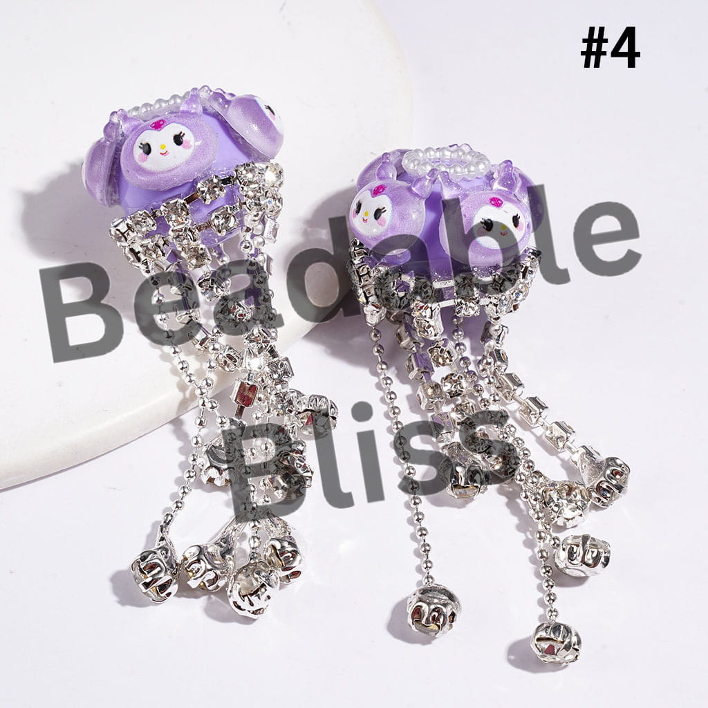 Handcrafted Acrylic Beads with Various Adorable Character Decorations, Clear Rhinestone Tassel Chains & White Pearl Loop