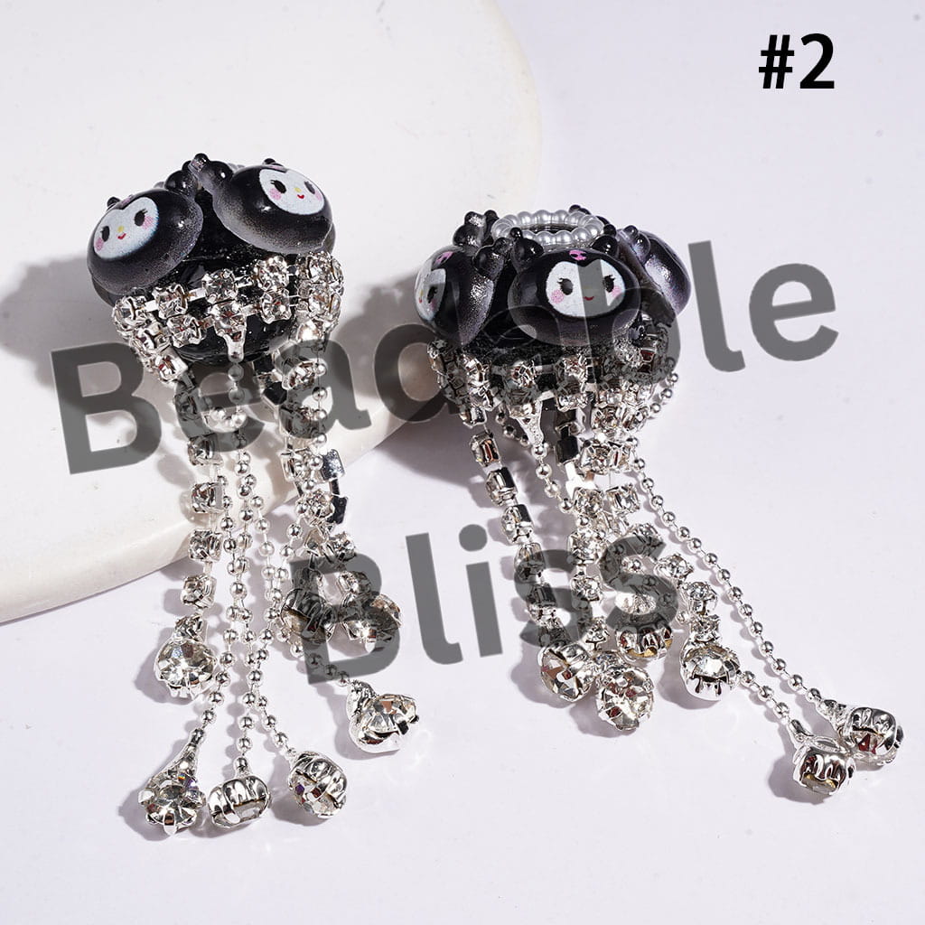 Handcrafted Acrylic Beads with Various Adorable Character Decorations, Clear Rhinestone Tassel Chains & White Pearl Loop