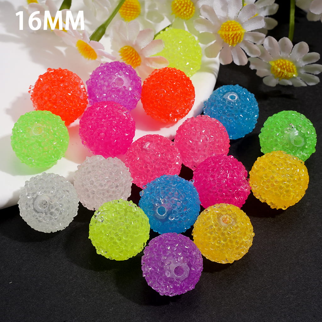 Fluorescent Sugar Beads with Mini Shiny Cone Rhinestones 16MM Multi-Color