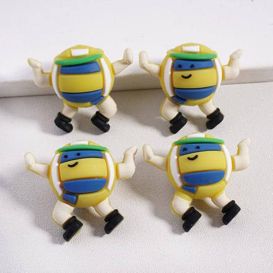 3D Cute Smiling Volleyball with Green Bandanna Sporty Silicone Focal Beads