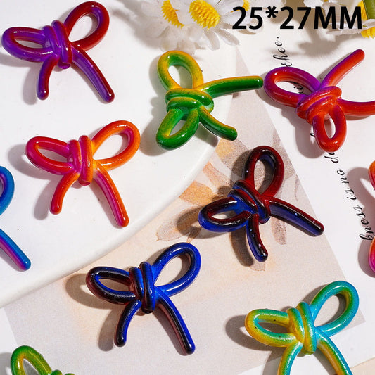 Elegant Double-Gradient Color Bowtie Acrylic Beads, 25*27MM, Multi-Color Random Mix