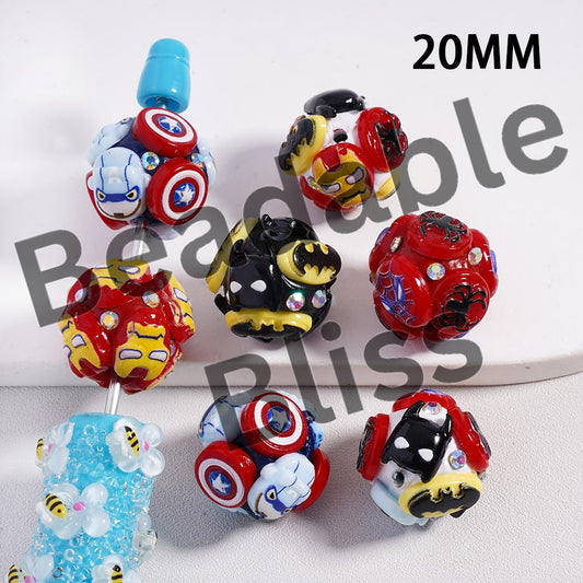 Clay Beads Cute Strong Character Series with AB Rhinestones in Various Designs, Random Mix, 20 MM