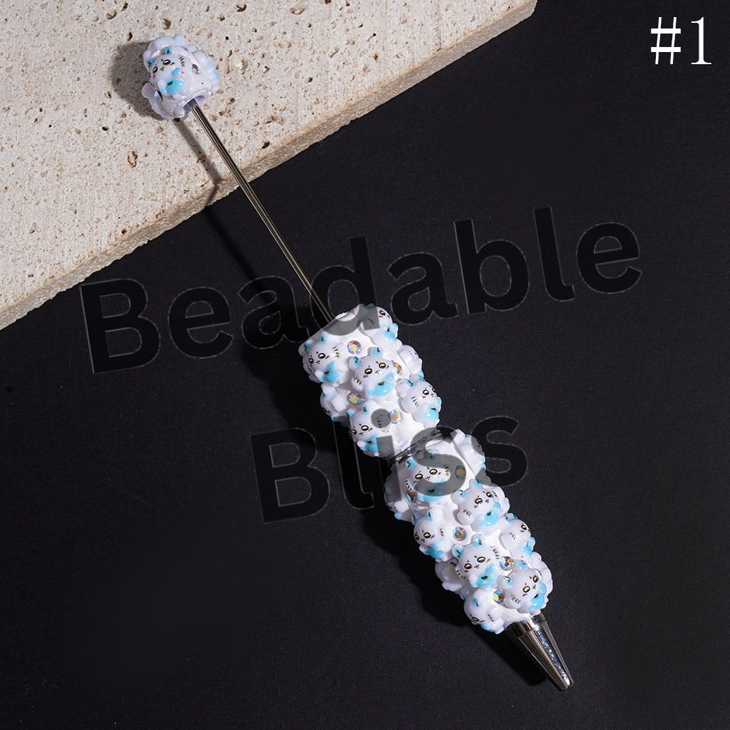 Beadable Clay Pens with Flying Squirrel Cartoon Characters and AB Rhinestones, Blue and Purple