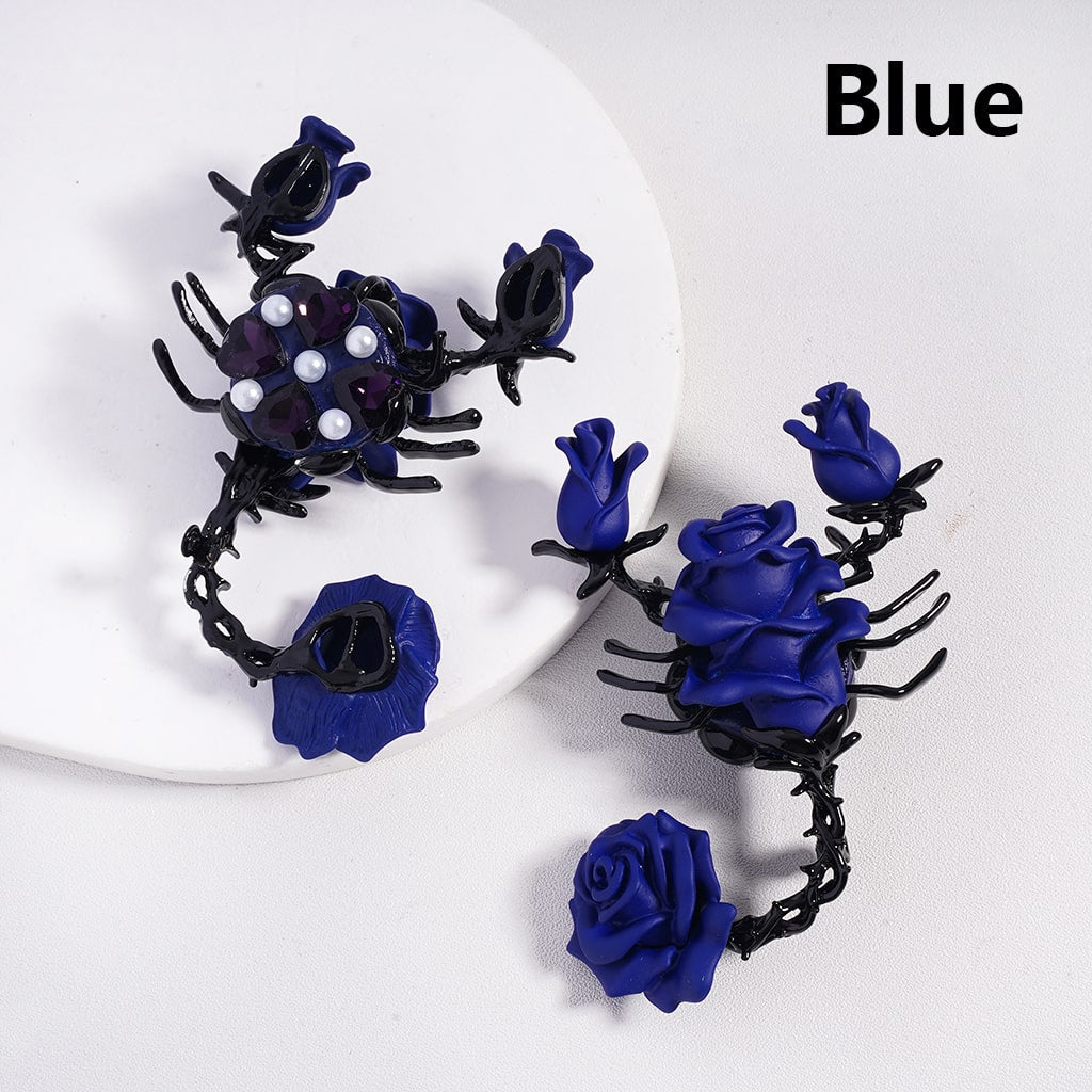 Metal Alloy Blue & Red Scorpion in Rose Flower Shape, White Pearls & Rhinestones Valentine’s Day Clay Beads