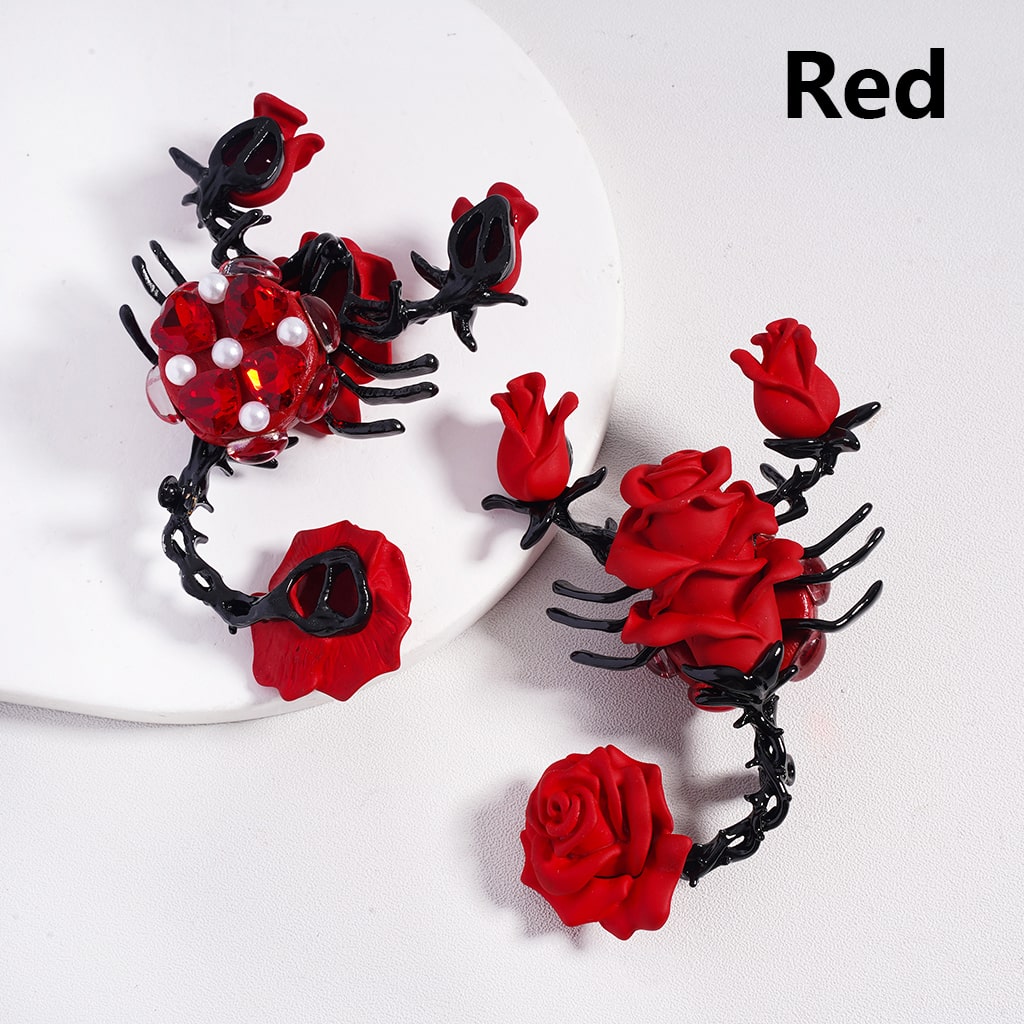 Metal Alloy Blue & Red Scorpion in Rose Flower Shape, White Pearls & Rhinestones Valentine’s Day Clay Beads