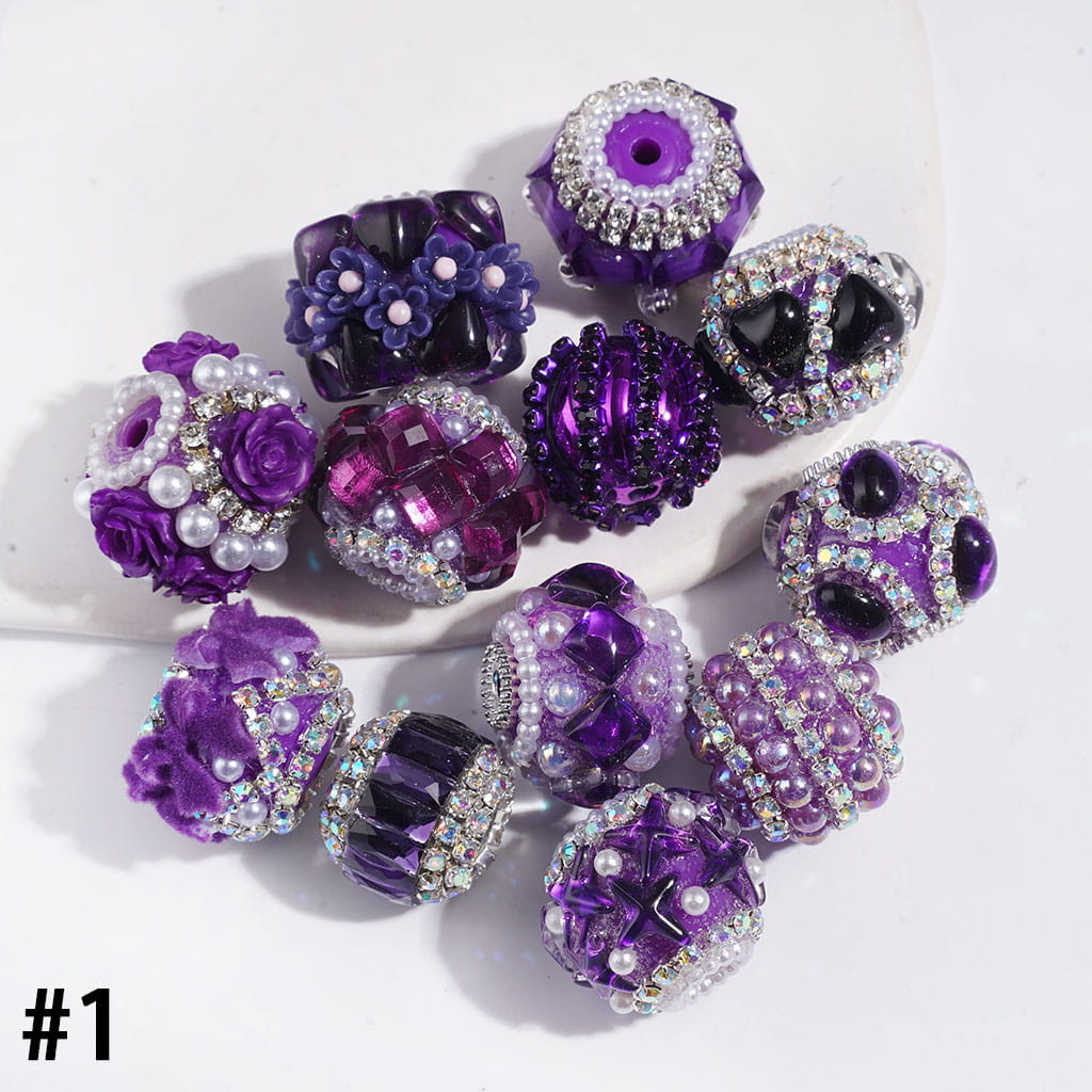 Adorable Sparkling Crystal, Flower and Fluffy Flocked Trim with White Pearls, Clear and AB Rhinestone Chains Handmade Acrylic Beads Series