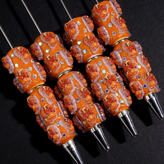 Cute Cute Dog with Red Bowtie Orange Theme Beadable Clay Pens with AB Rhinestones