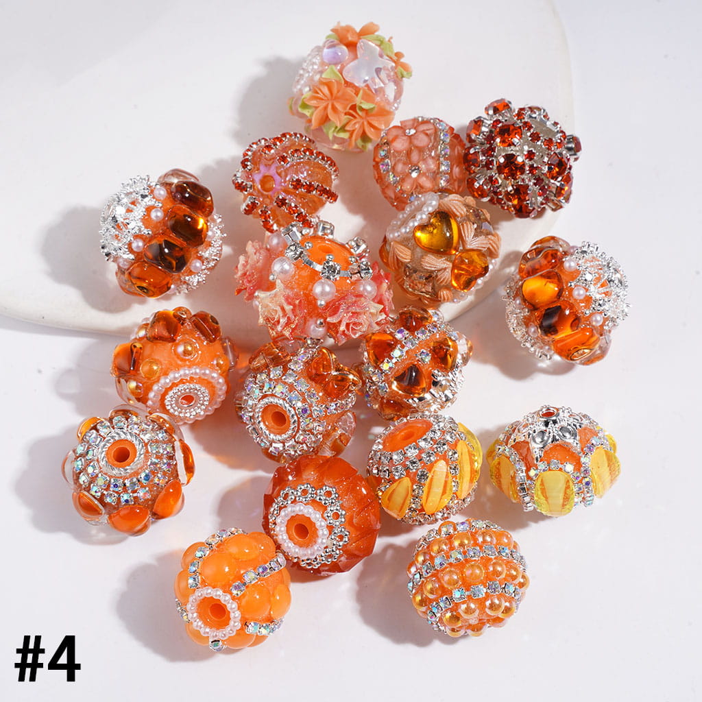 Adorable Sparkling Crystal, Flower and Fluffy Flocked Trim with White Pearls, Clear and AB Rhinestone Chains Handmade Acrylic Beads Series